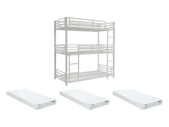 Lits superposés triple 3 x 90 x 190 cm - Métal - Blanc + Matelas - ELOUAN III