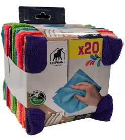 Lot 20 lavettes microfibre Eléphant l.30 x L.30cm multicolore