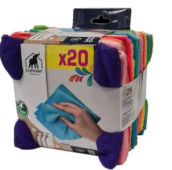 Lot 20 lavettes microfibre Eléphant l.30 x L.30cm multicolore