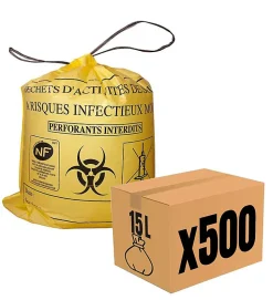 Lot 500 Sacs DASRI Jaune pour déchets à risques infectieux 15L 20L 100L Litres Taille - 15L-DASRI