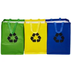 Lot 3 sacs de recyclage ménagers l.31 x H.44 cm bleu, vert et jaune