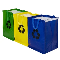 Lot 3 sacs de recyclage ménagers l.31 x H.44 cm bleu, vert et jaune