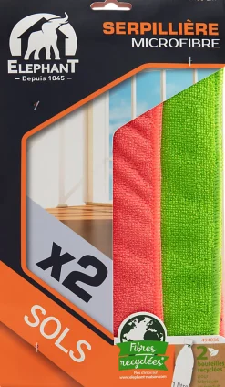 Lot 2 serpillères XXL Éléphant fluo L.100 x l.70 cm