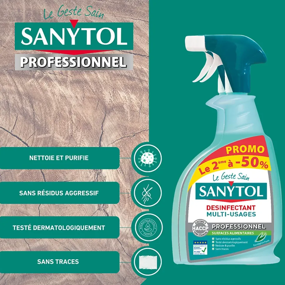 Lot 2 sprays désinfectants multi-usages Sanytol 750ml