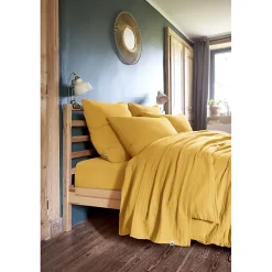 Lot 2 taies d'oreillers 60x60 cm double gaze de coton jaune - PEPA 1