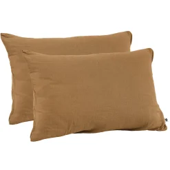 Lot 2 taies d'oreillers 50x70 cm double gaze de coton camel - PEPA 2