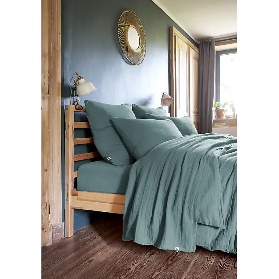 Lot 2 taies oreillers 60x60 double gaze de coton bleu canard - PEPA 1