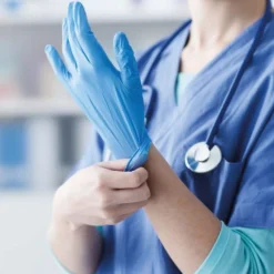 Lot de 2 boites de 100 gants en nitrile jetables - non poudrés - Taille S - Bleu - Vivezen