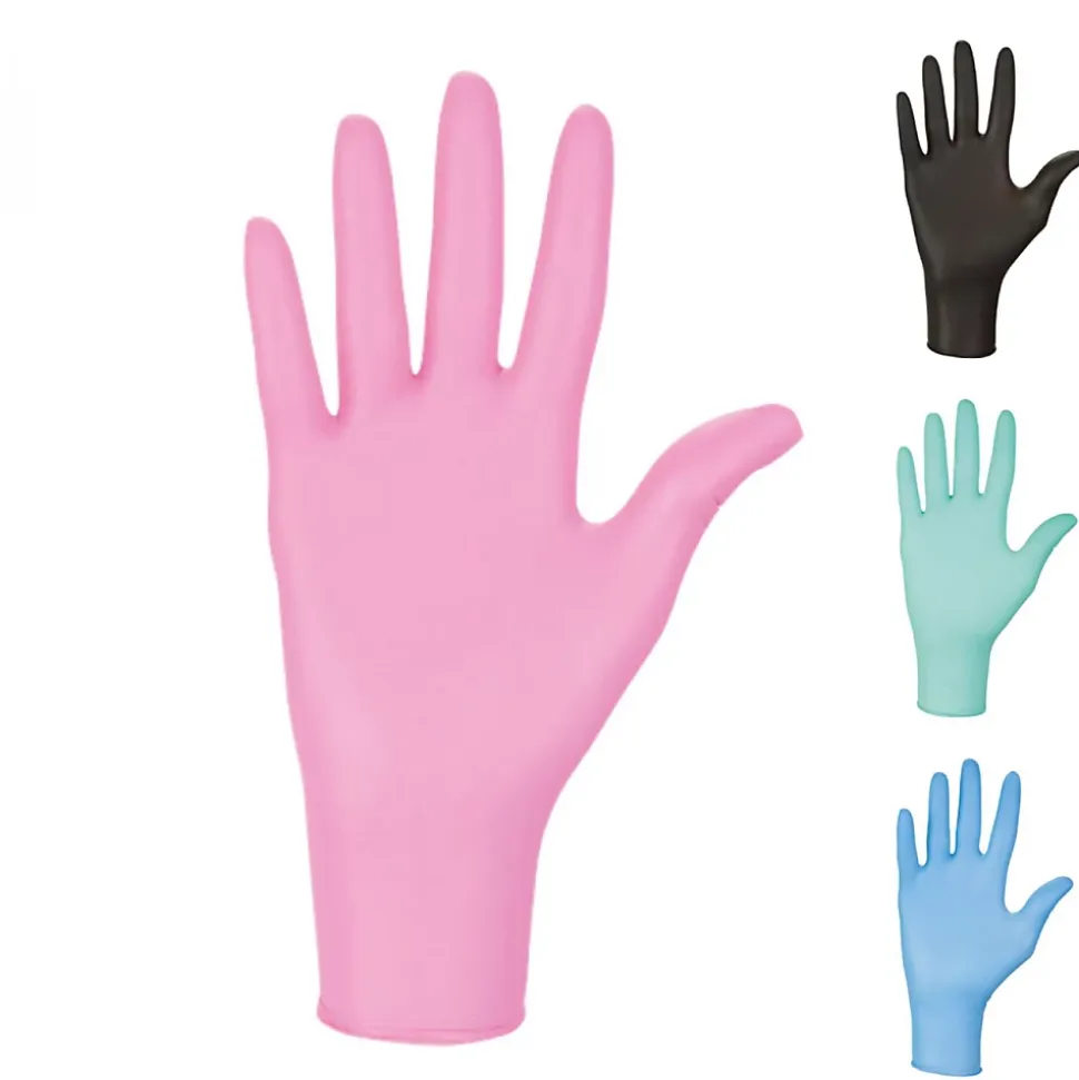 Lot de 5 boites de 100 gants en nitrile jetables - non poudrés - Taille M - Rose - Vivezen