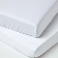 Lot de 2 draps housse lit bébé en coton égyptien bio 400 fils blanc, 60 x 120 cm - HOMESCAPES