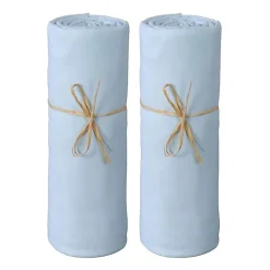 Lot de 2 Draps housse lit bébé 60 x 120 cm / 100% coton / 57 fils/cm² - 1 Ciel + 1 Ciel