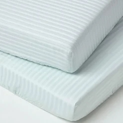 Lot de 2 draps housse lit bébé en coton égyptien 330 fils bleu, 70 x 140 cm - HOMESCAPES