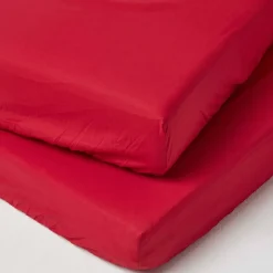 Lot de 2 draps housse lit bébé en coton égyptien 200 fils rouge, 60 x 120 cm - HOMESCAPES
