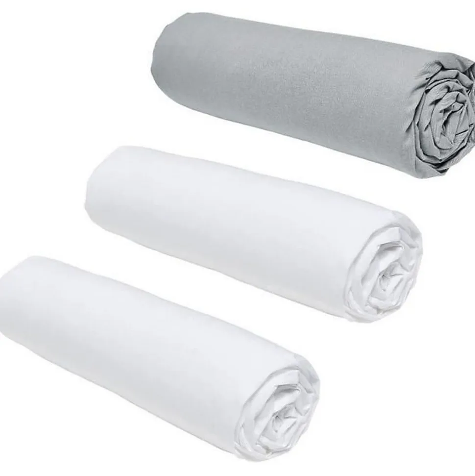 Lot de 3 draps housses TODAY Essential - 140 x 190 cm - 2 personnes - 100% Coton - Craie/ Acier