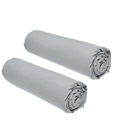 Lot de 2 draps housses TODAY Essential - 160 x 200 cm - 2 personnse 100% Coton - Acier