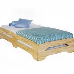 Lot de 2 lits superposables RONNY en pin, 90 x 200 cm, vernis naturel