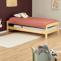 Lot de 2 lits superposables 80x190 cm RINO en pin massif, vernis naturel