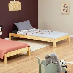 Lot de 2 lits superposables 80x190 cm RINO en pin massif, vernis naturel