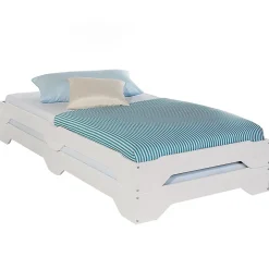 Lot de 2 lits superposables RONNY en pin, 90 x 200 cm, lasuré blanc