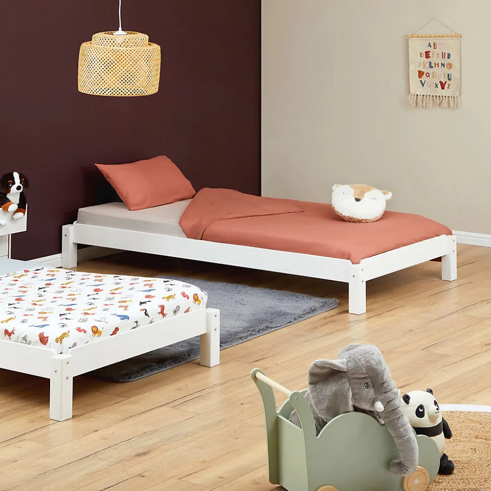 Lot de 2 lits superposables 80x190 cm RINO en pin massif lasuré blanc