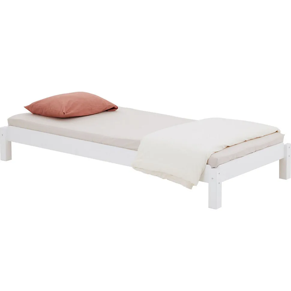 Lot de 2 lits superposables 80x190 cm RINO en pin massif lasuré blanc