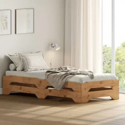 Lot de 2 lits superposables RONNY en bois massif 90 x 200 cm - Coloris chêne