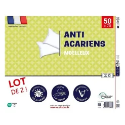 Lot de 2 oreillers anti-acariens 50x70 cm - 100% Polyester - DODO
