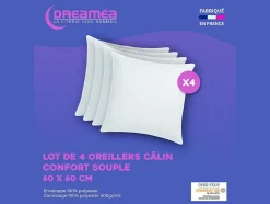 Lot de 4 oreillers câlin 60 x 60 cm - 400 gr - Blanc - TORIVIA