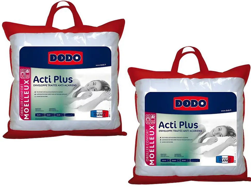 Lot de 2 oreillers DODO anti allergies - 65x65 cm - ACTI PLUS II