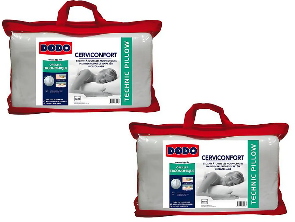 Lot de 2 oreillers DODO - maintien parfait tête - indéformable - L. 52 x H.32 cm - PERFECT POSITION