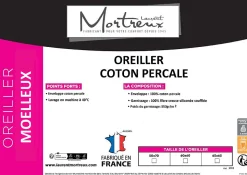Lot De 2 Oreillers Moelleux Coton Percale - 65 x 65 - 31154
