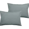 Lot de 2 taies d'oreiller percale pur coton peigné longues fibres 80 fils/cm² Vent du sud - Lichen - Lot de 2 taies d'oreiller 50