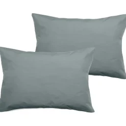 Lot de 2 taies d'oreiller percale pur coton peigné longues fibres 80 fils/cm² Vent du sud - Lichen - Lot de 2 taies d'oreiller 50