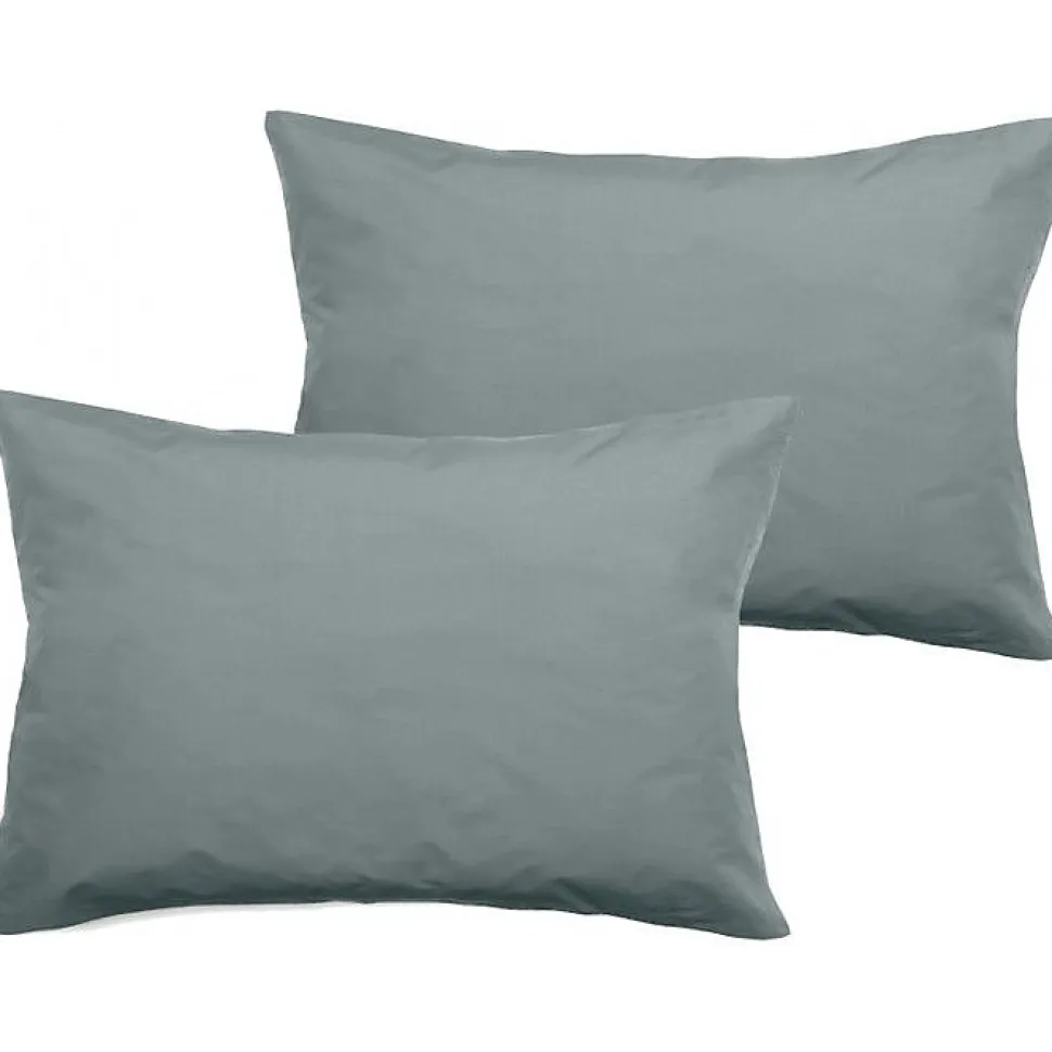 Lot de 2 taies d'oreiller percale pur coton peigné longues fibres 80 fils/cm² Vent du sud - Lichen - Lot de 2 taies d'oreiller 50