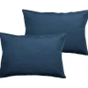 Lot de 2 taies d'oreiller percale pur coton peigné longues fibres 80 fils/cm² Vent du sud - Marine - Lot de 2 taies d'oreiller 50