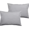 Lot de 2 taies d'oreiller percale pur coton peigné longues fibres 80 fils/cm² Vent du sud - Perle - Lot de 2 taies d'oreiller 50 x