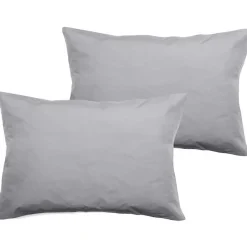 Lot de 2 taies d'oreiller percale pur coton peigné longues fibres 80 fils/cm² Vent du sud - Perle - Lot de 2 taies d'oreiller 50 x