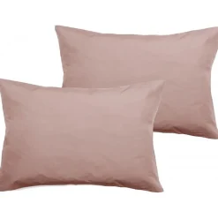 Lot de 2 taies d'oreiller percale pur coton peigné longues fibres 80 fils/cm² Vent du sud - Rose - Lot de 2 taies d'oreiller 50 x