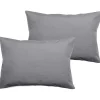 Lot de 2 taies d'oreiller percale pur coton peigné longues fibres 80 fils/cm² Vent du sud - Acier - Lot de 2 taies d'oreiller 50 x