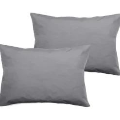 Lot de 2 taies d'oreiller percale pur coton peigné longues fibres 80 fils/cm² Vent du sud - Acier - Lot de 2 taies d'oreiller 50 x