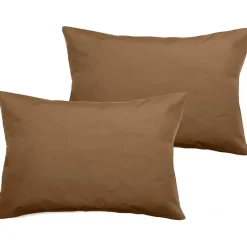 Lot de 2 taies d'oreiller percale pur coton peigné longues fibres 80 fils/cm² Vent du sud - Cognac - Lot de 2 taies d'oreiller 50