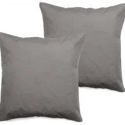 Lot de 2 taies d'oreiller percale pur coton peigné longues fibres 80 fils/cm² Vent du sud - Cendre - Lot de 2 taies d'oreiller 65