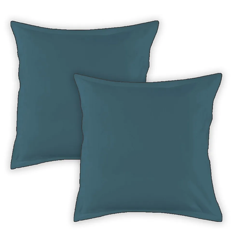 Lot de 2 taies d'oreiller unies en coton finition bourdon 65x65cm