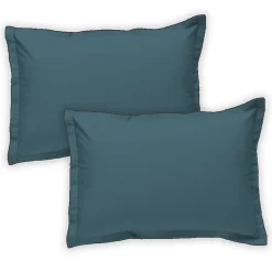Lot de 2 taies d'oreiller unies en coton finition bourdon 50x70cm