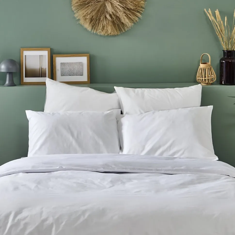 Lot de 2 Taies d'oreiller unies 65x65cm PERCALE BLANC