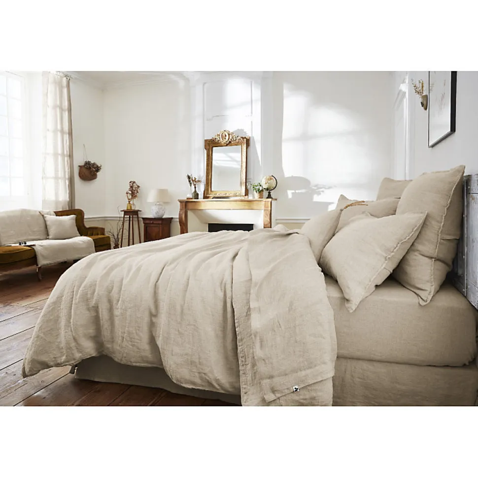 Lot de 2 taies d'oreillers 50 x 70 cm en lin lavé sable - LUISA