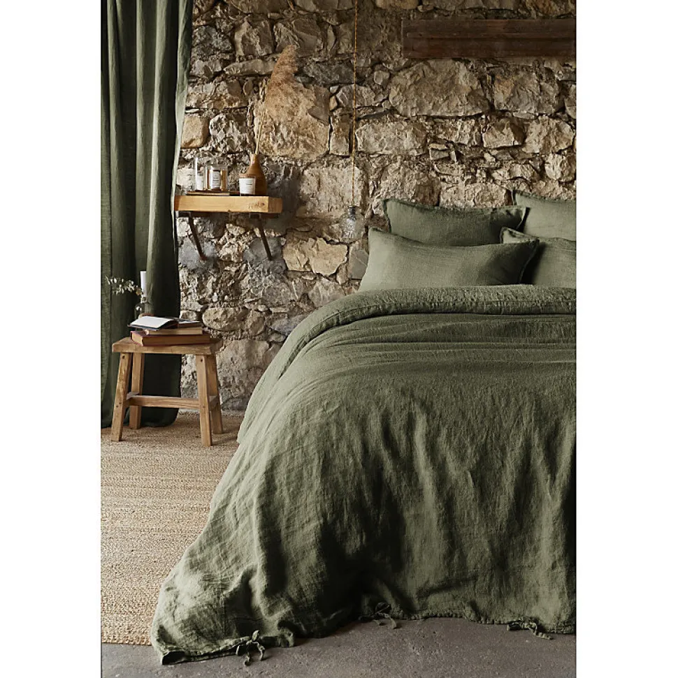 Lot de 2 taies d'oreillers 60 x 60 cm en lin lavé vert - LUISA