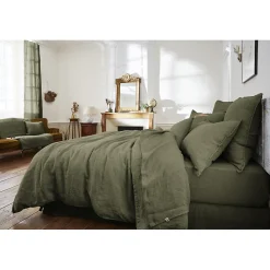 Lot de 2 taies d'oreillers 60 x 60 cm en lin lavé vert - LUISA