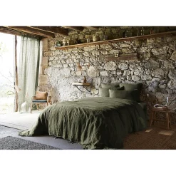 Lot de 2 taies d'oreillers 60 x 60 cm en lin lavé vert - LUISA