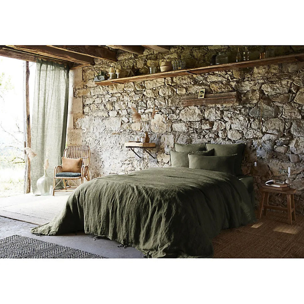 Lot de 2 taies d'oreillers 60 x 60 cm en lin lavé vert - LUISA